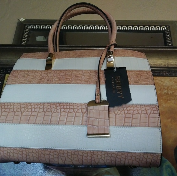 White Pink 🆕Stripped Handbag - Picture 4 of 8